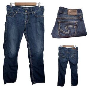 Silver Womens Blue Dark Contrast Stitch Embroidered Pockets Suki Capri Jeans 29